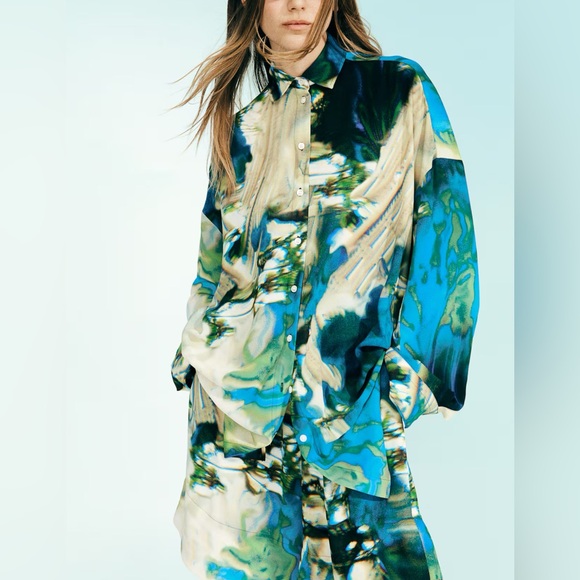 ABSTRACT-PATTERNED CHIFFON SHIRT - Picture 4 of 5